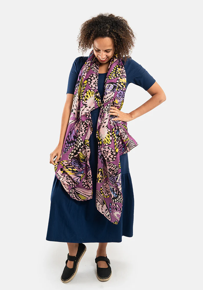 Colourful Women's Lightweight Printed Scarf (Purple Butterfly Print) - Image 4